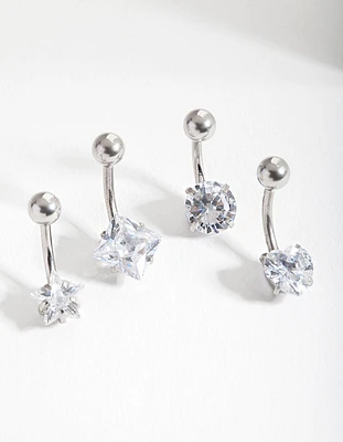 Surgical Steel Cubic Zirconia Belly Bar 4-Pack