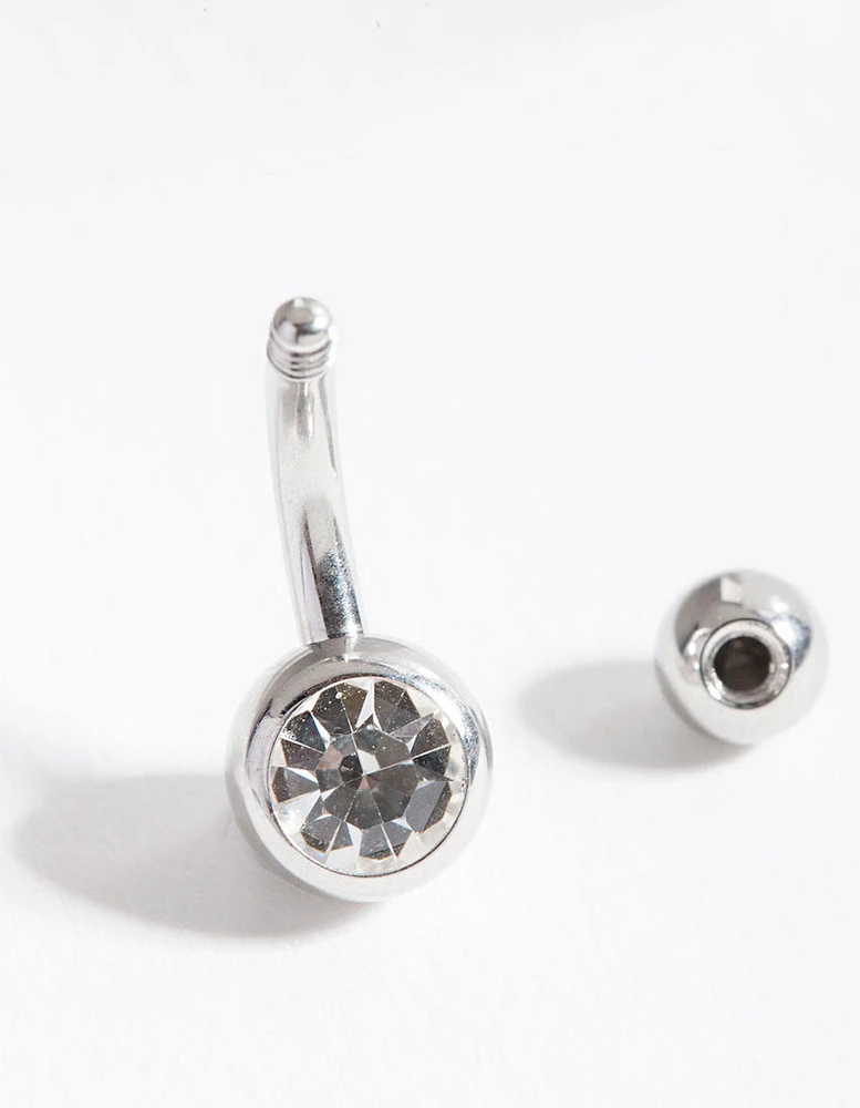 Rhodium Sugical Steel Belly Bar