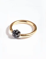 Gold Surgical Steel Black Diamante Belly Ring