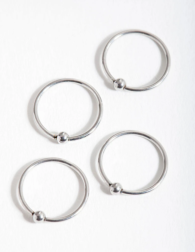 Rhodium Surgical Steel Ball Nose Ring 4-Pack