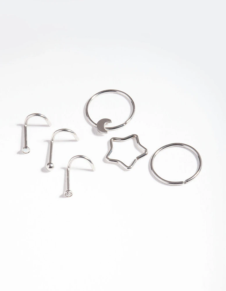 Rhodium Surgical Steel Celestial Nose Jewellery 6-Pack