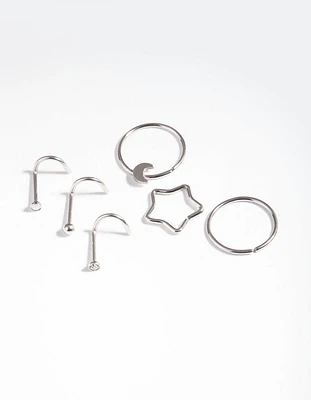 Rhodium Surgical Steel Celestial Nose Jewellery 6-Pack