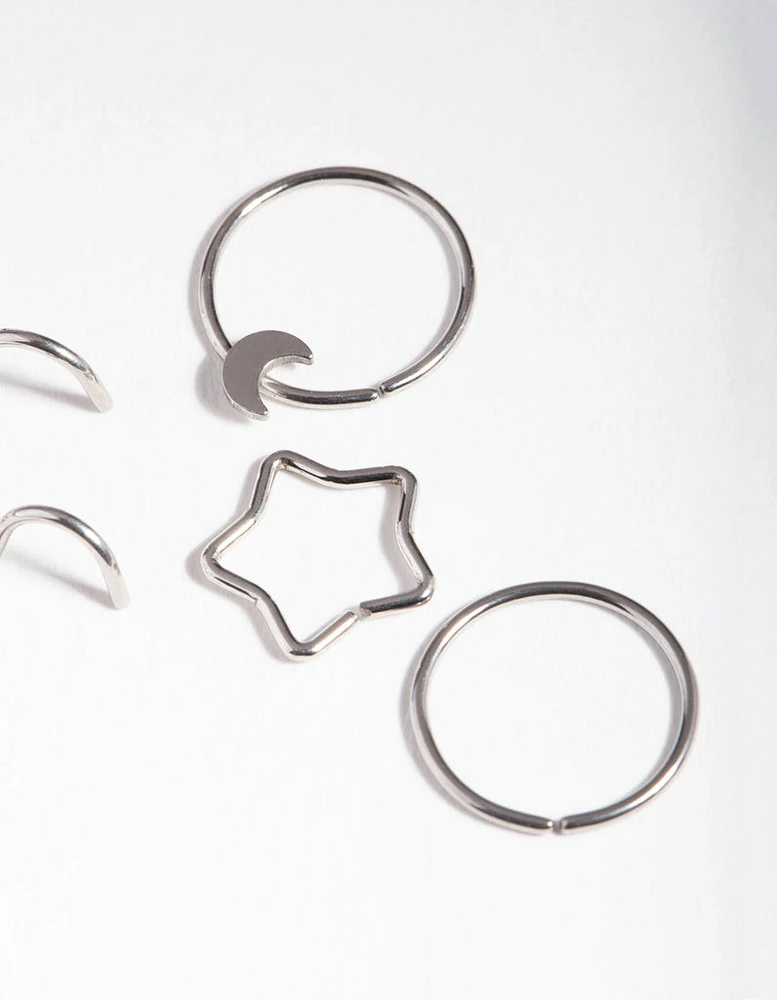 Rhodium Surgical Steel Celestial Nose Jewellery 6-Pack