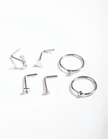 Rhodium Surgical Steel Geometric Diamante Nose Ring 6-Pack