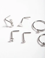 Rhodium Surgical Steel Geometric Diamante Nose Ring 6-Pack