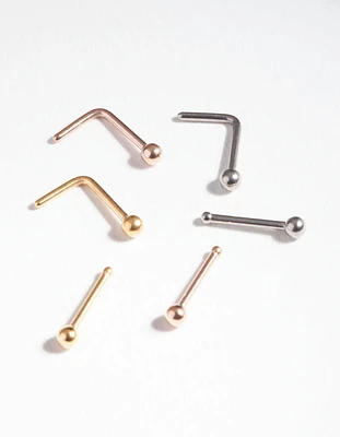 Mixed Metal Surgical Steel Nose Bar 6-Pack