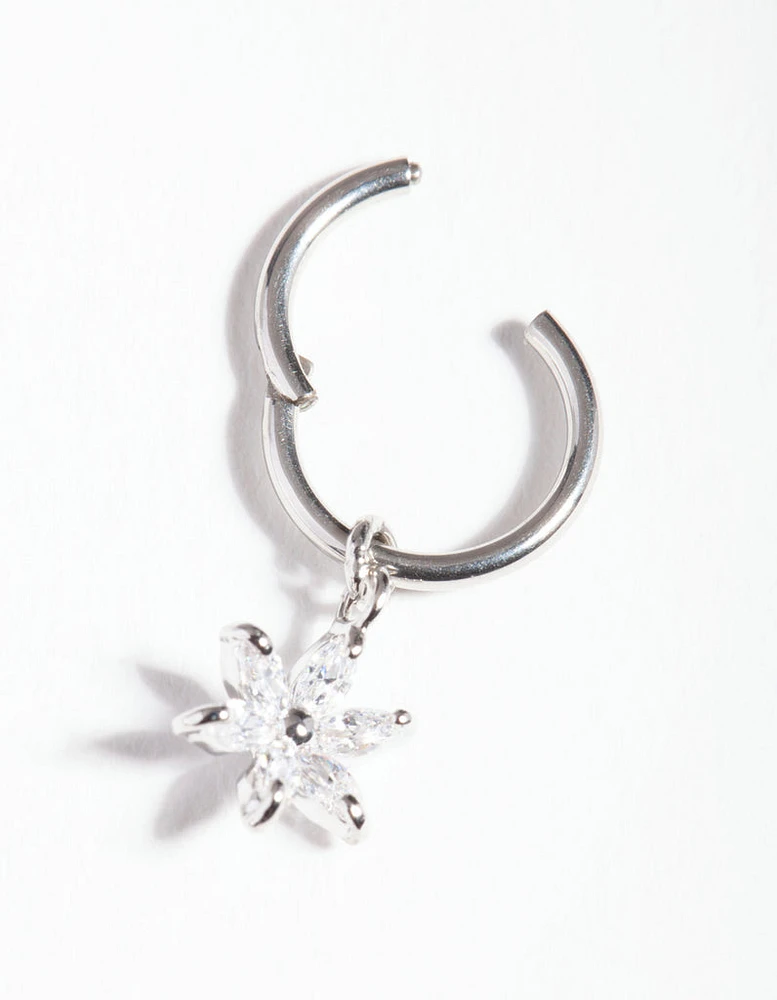 Rhodium Surgical Steel Cubic Zirconia Flower Charm Clicker