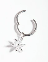 Rhodium Surgical Steel Cubic Zirconia Flower Charm Clicker