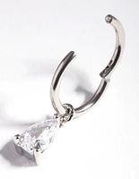 Rhodium Surgical Steel Cubic Zirconia Droplet Ear Ring