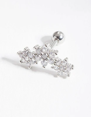 Rhodium Surgical Steel Statement Flower Bar Bell