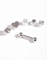 Surgical Steel Cubic Zirconia Heart Barbell 6-Pack