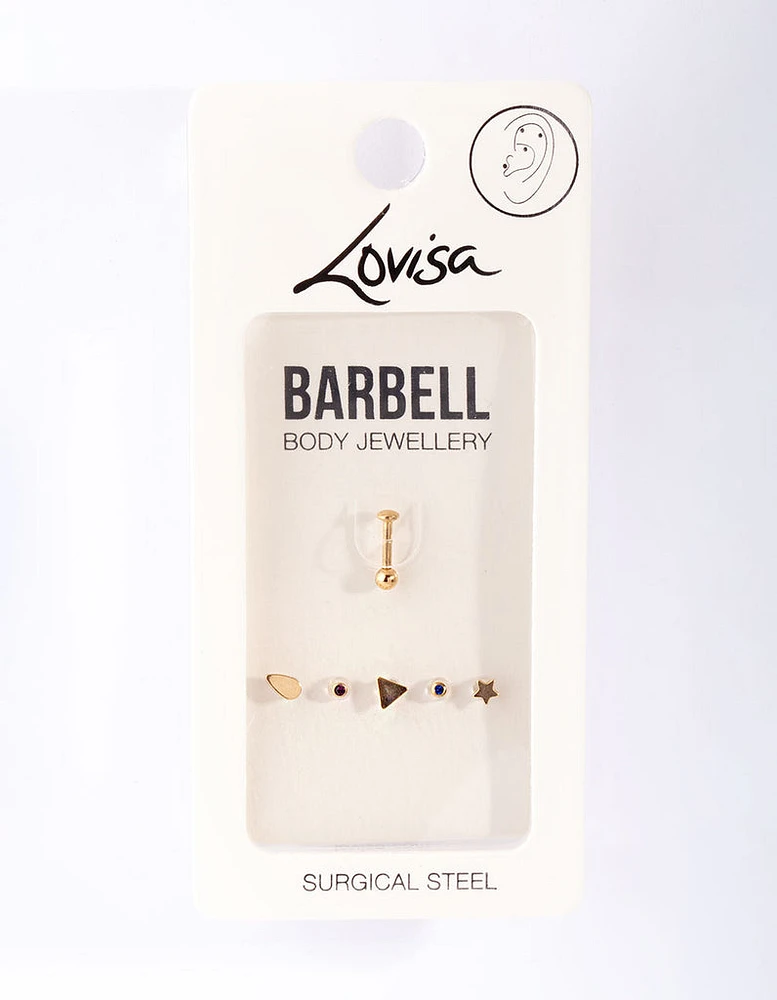 Gold Surgical Steel Mixed Barbell Earrings