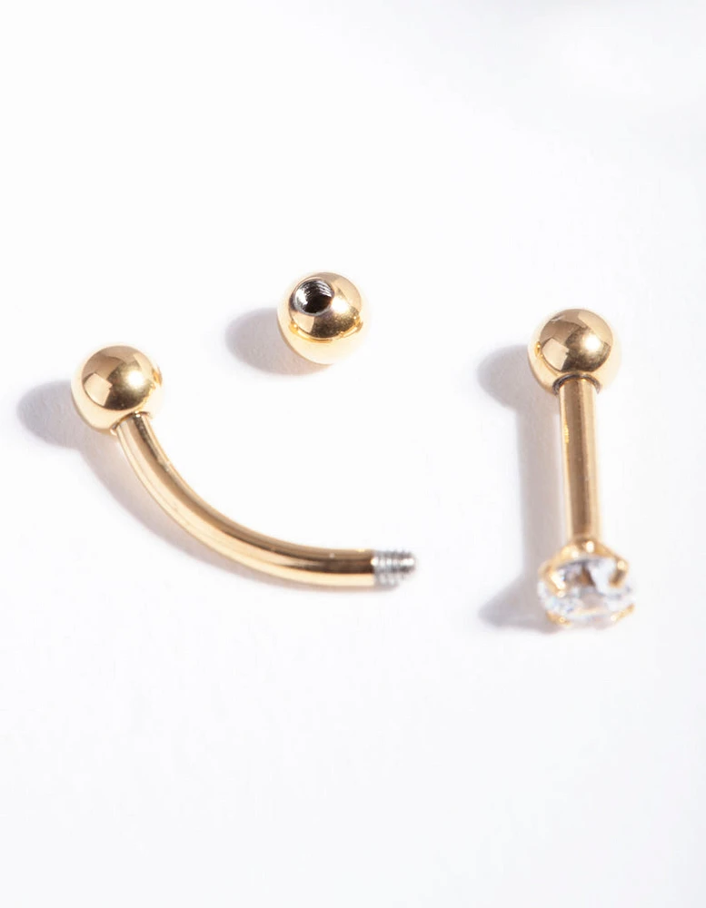 Gold Diamante Surgical Steel Cartilage Earring Pack