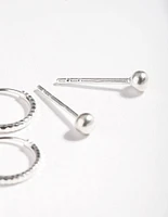 Sterling Silver Mini Textured Hoop Stud Earring Pack