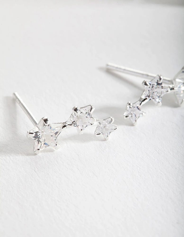 Sterling Silver Cubic Zirconia Star Crawler Earrings