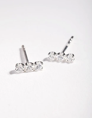 Sterling Silver Cubic Zirconia Stick Stud Earrings