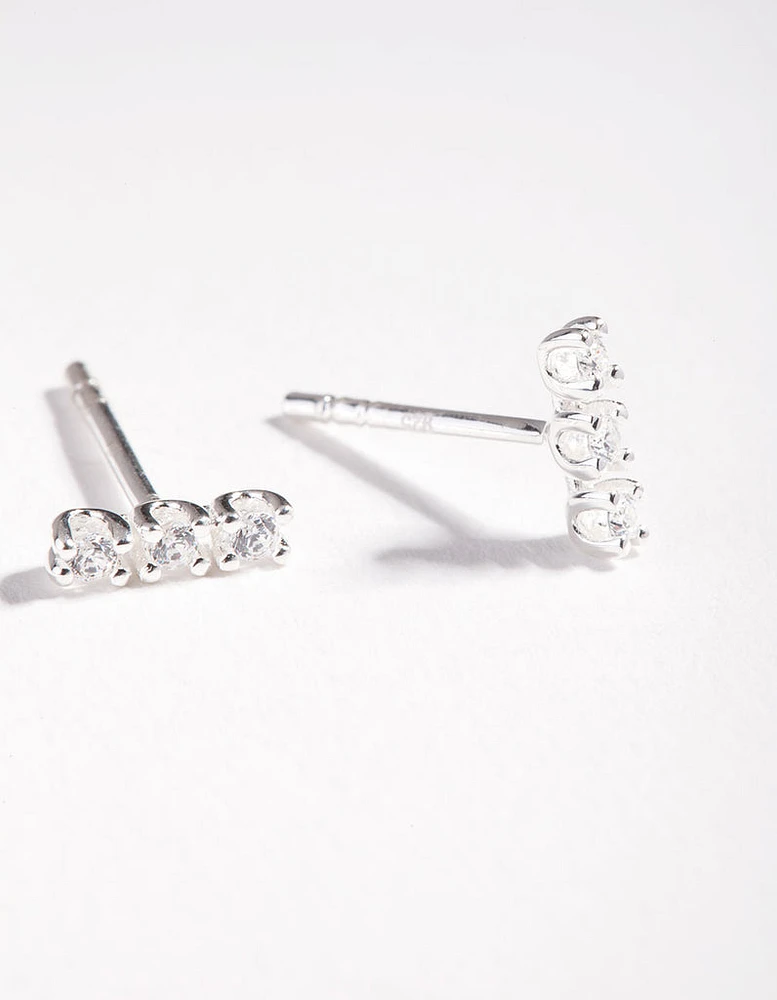 Sterling Silver Cubic Zirconia Stick Stud Earrings