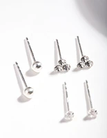 Sterling Silver Cubic Zirconia Crystal Stud Earring Pack