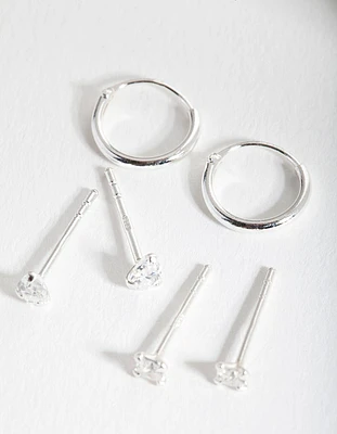 Sterling Silver Cubic Zirconia Stud & Hoop Earring Pack