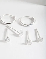 Sterling Silver Cubic Zirconia Stud & Hoop Earring Pack