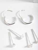 Sterling Silver Cubic Zirconia Stud & Hoop Earring Pack