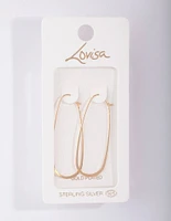 Gold Plated Sterling Silver Long Oval Drop Earrings