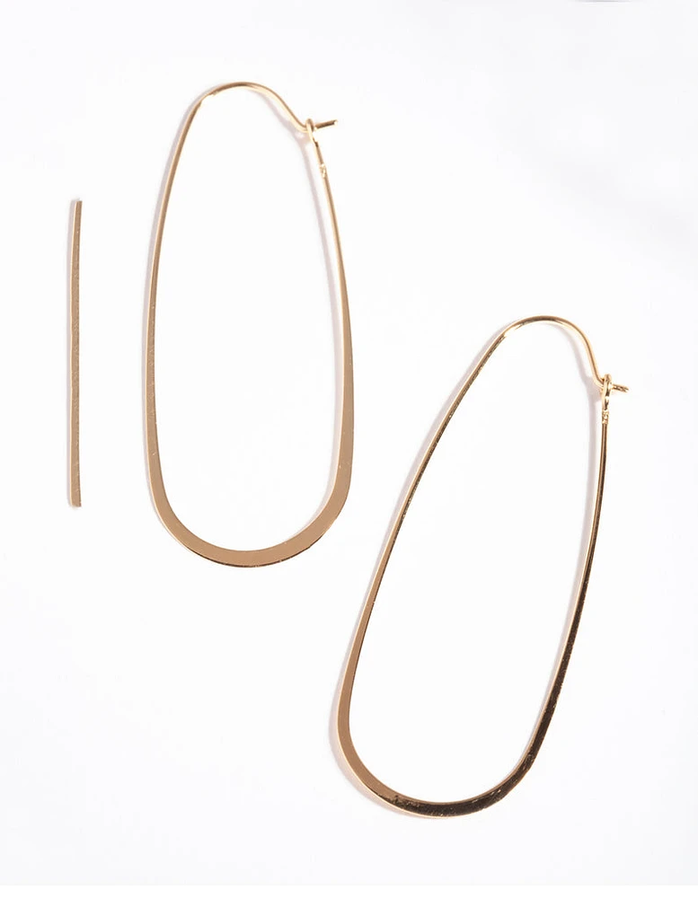 Gold Plated Sterling Silver Long Oval Drop Earrings