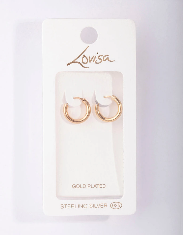Gold Plated Sterling Silver Tube Hoop Earrings