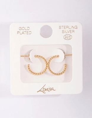 Gold Plated Sterling Silver Open Rope Hoop Earrings