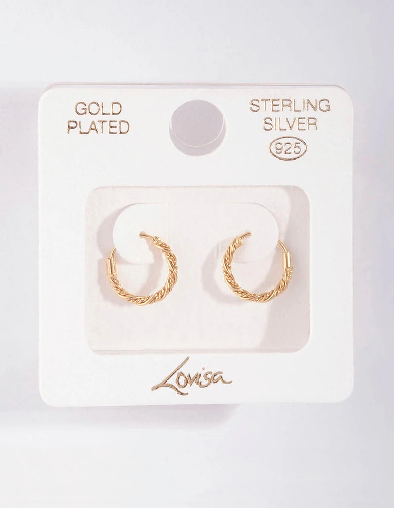 Gold Plated Sterling Silver Mini Twist Hoop Earrings