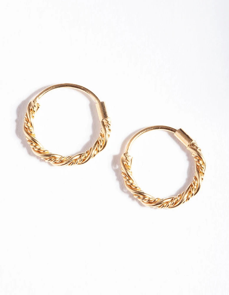 Gold Plated Sterling Silver Mini Twist Hoop Earrings