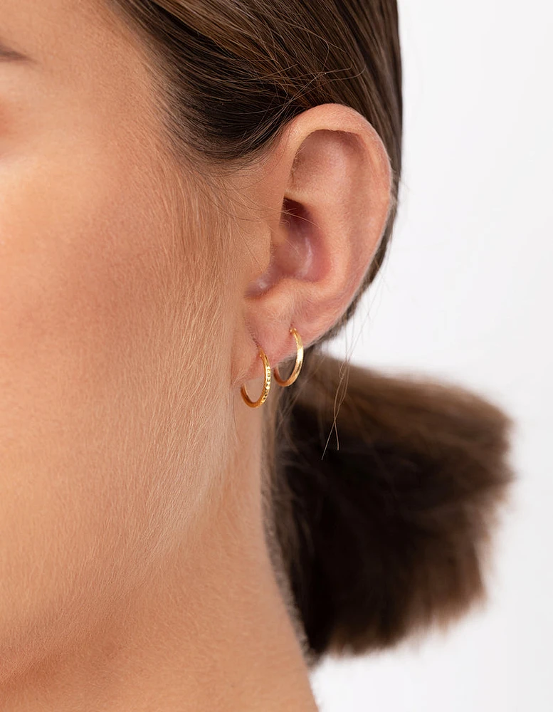 Gold Plated Sterling Silver Medium Textured Hoop Pack Earring