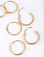 Gold Plated Sterling Silver Medium Textured Hoop Pack Earring