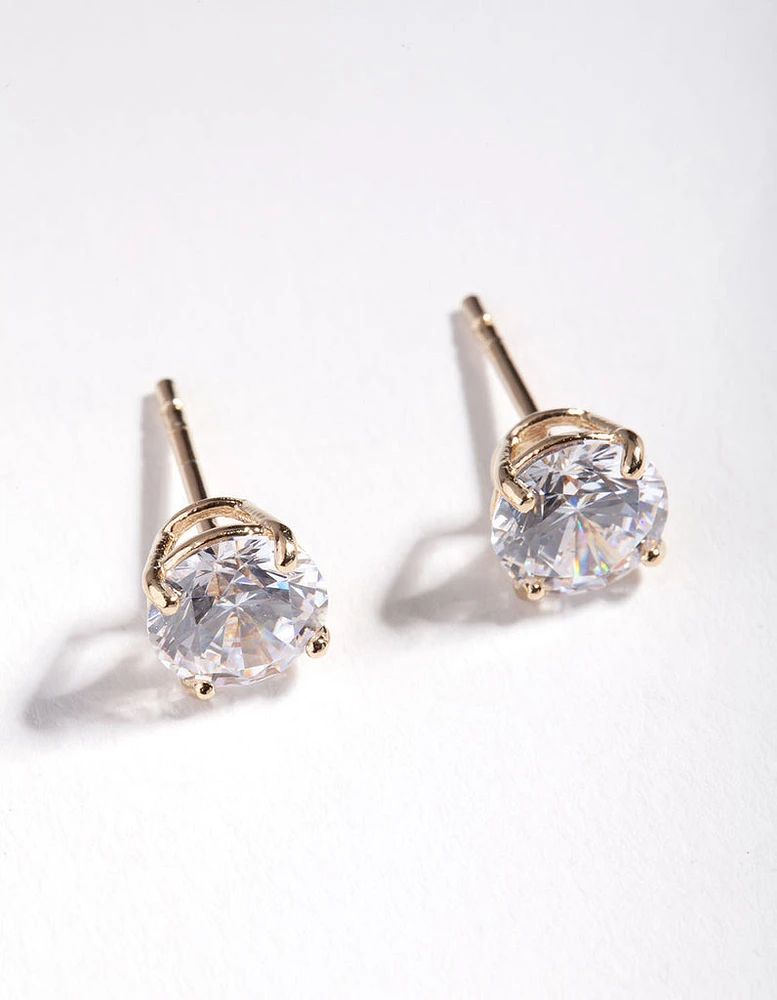 Gold Plated Sterling Silver 1 Carat Cubic Zirconia Stud Earrings