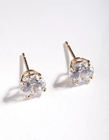 Gold Plated Sterling Silver 1 Carat Cubic Zirconia Stud Earrings