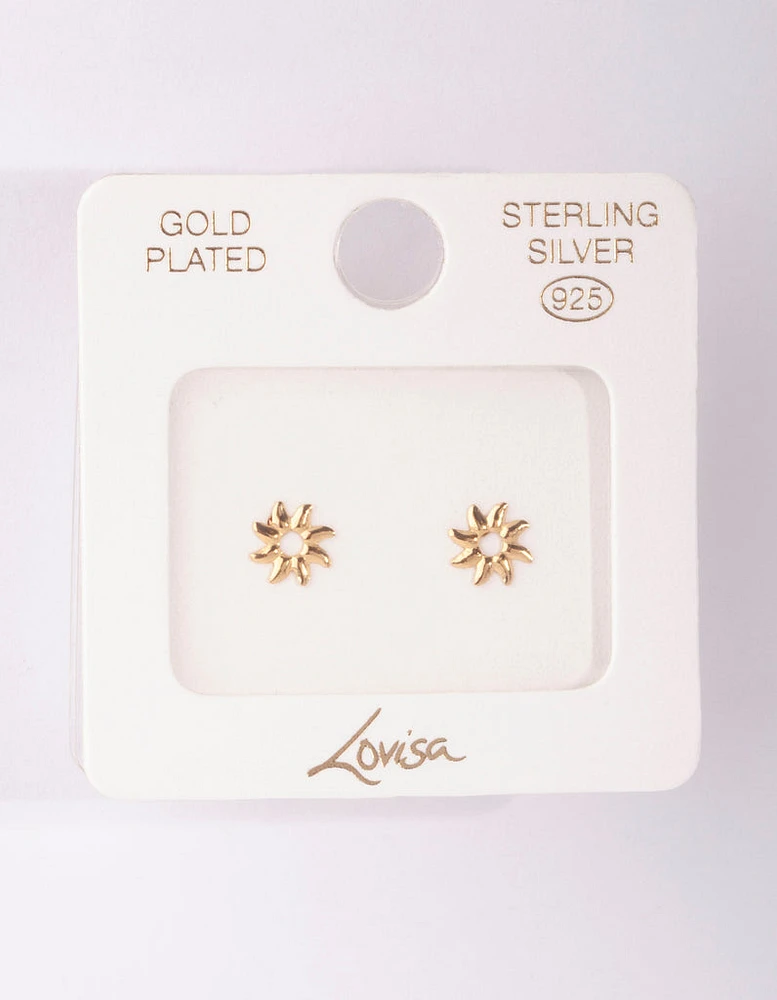 Gold Plated Sterling Silver Sunray Stud Earrings