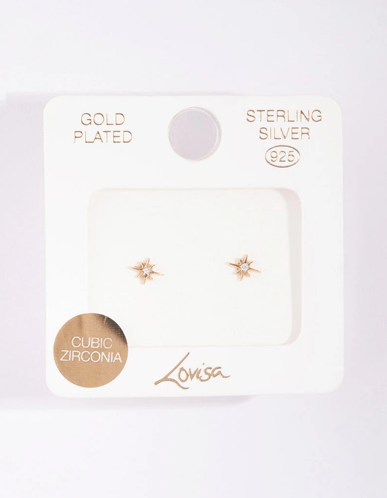 Gold Plated Sterling Silver Cubic Zirconia Starburst Earrings