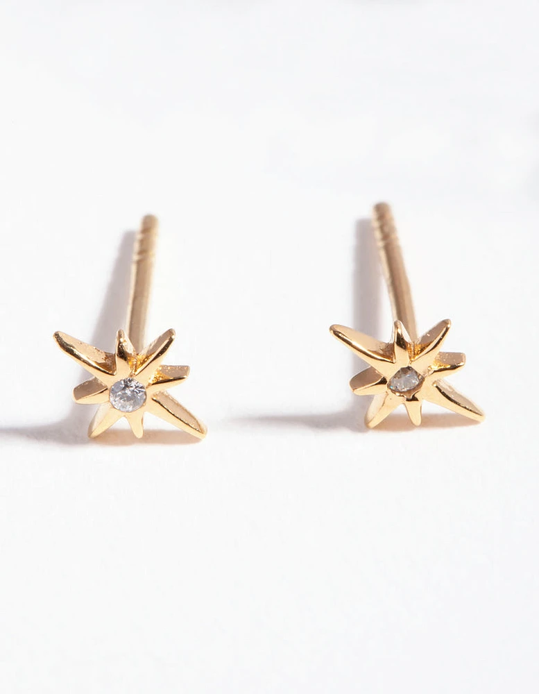 Gold Plated Sterling Silver Cubic Zirconia Starburst Earrings