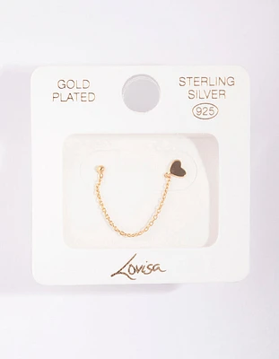 Gold Plated Sterling Silver Heart Chain Double Stud Earring