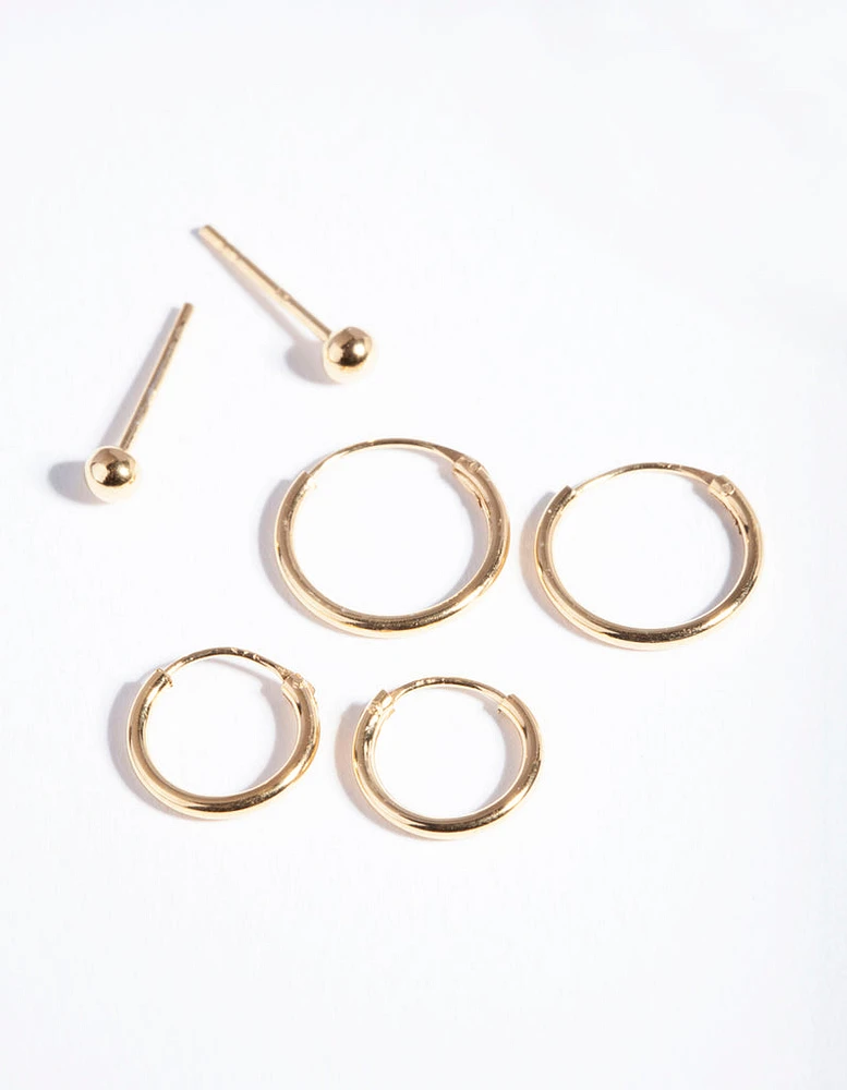 Gold Plated Sterling Silver Stud & Hoop Pack Earring