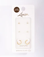 Gold Plated Sterling Silver Cubic Zirconia Stud Hoop Earring Pack