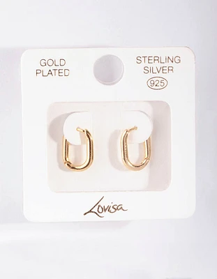 Gold Plated Sterling Silver Long Oval Huggie Earrings