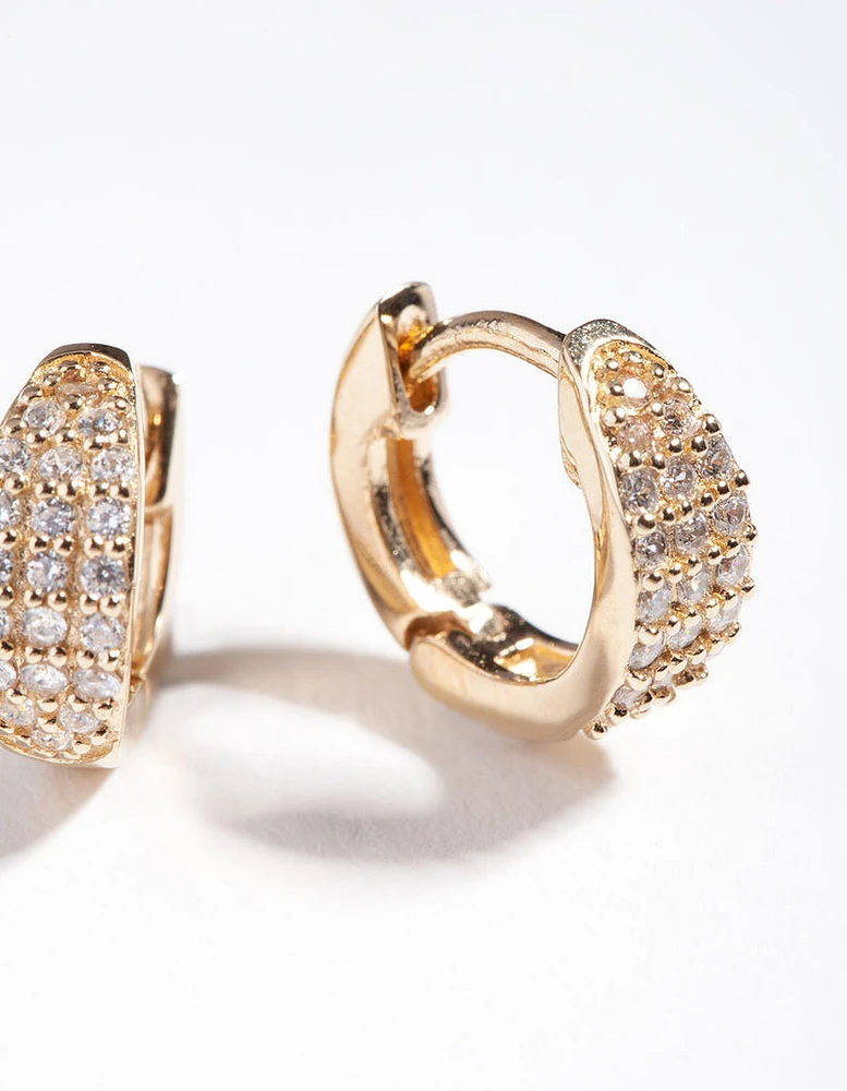 Gold Plated Sterling Silver Statement Pave Huggie Earrings