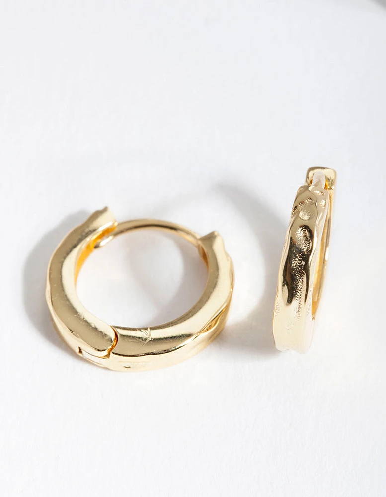 Gold Plated Sterling Silver Textured Huggie Earrings