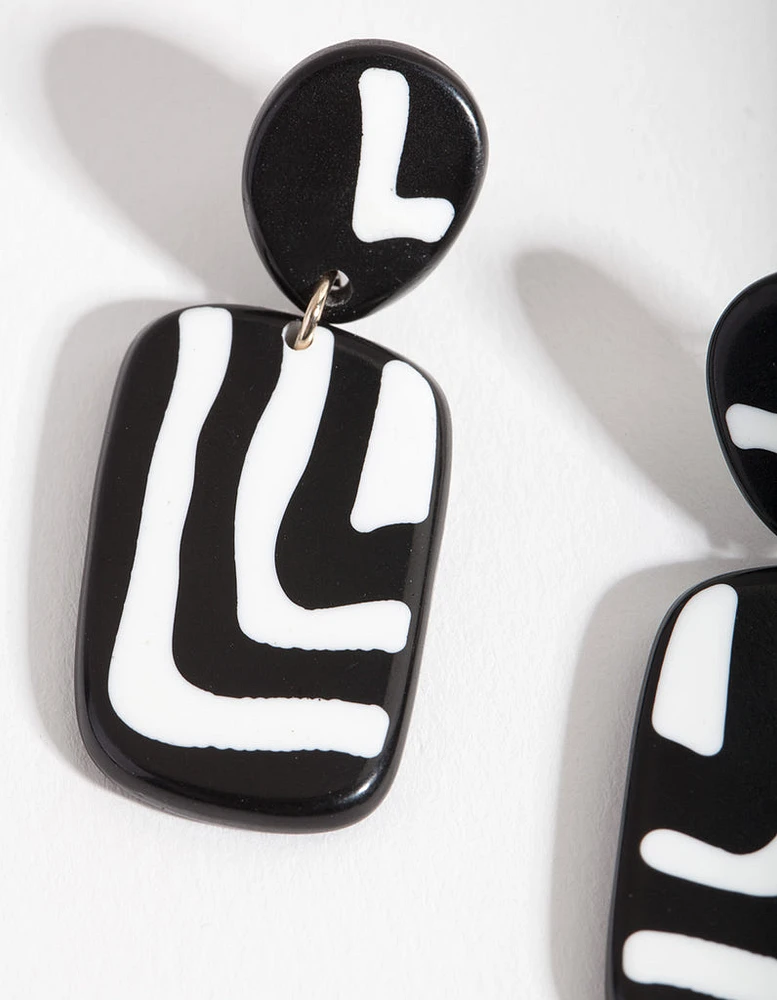 Black & White Square Zebra Print Drop Earrings