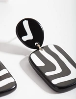 Black & White Square Zebra Print Drop Earrings