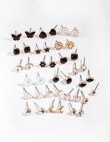 Gold & Dark Feminine Stud Earring 16-Pack