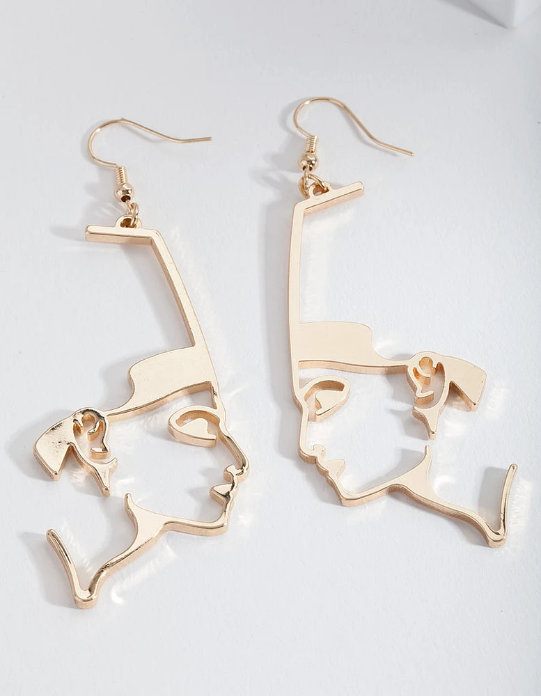 Gold Face Drop Earrings