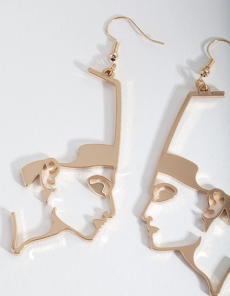 Gold Face Drop Earrings