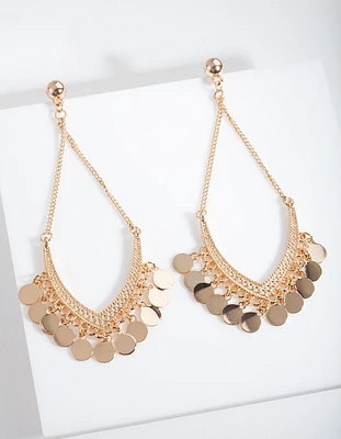 Gold Small Disc Drop Earrings